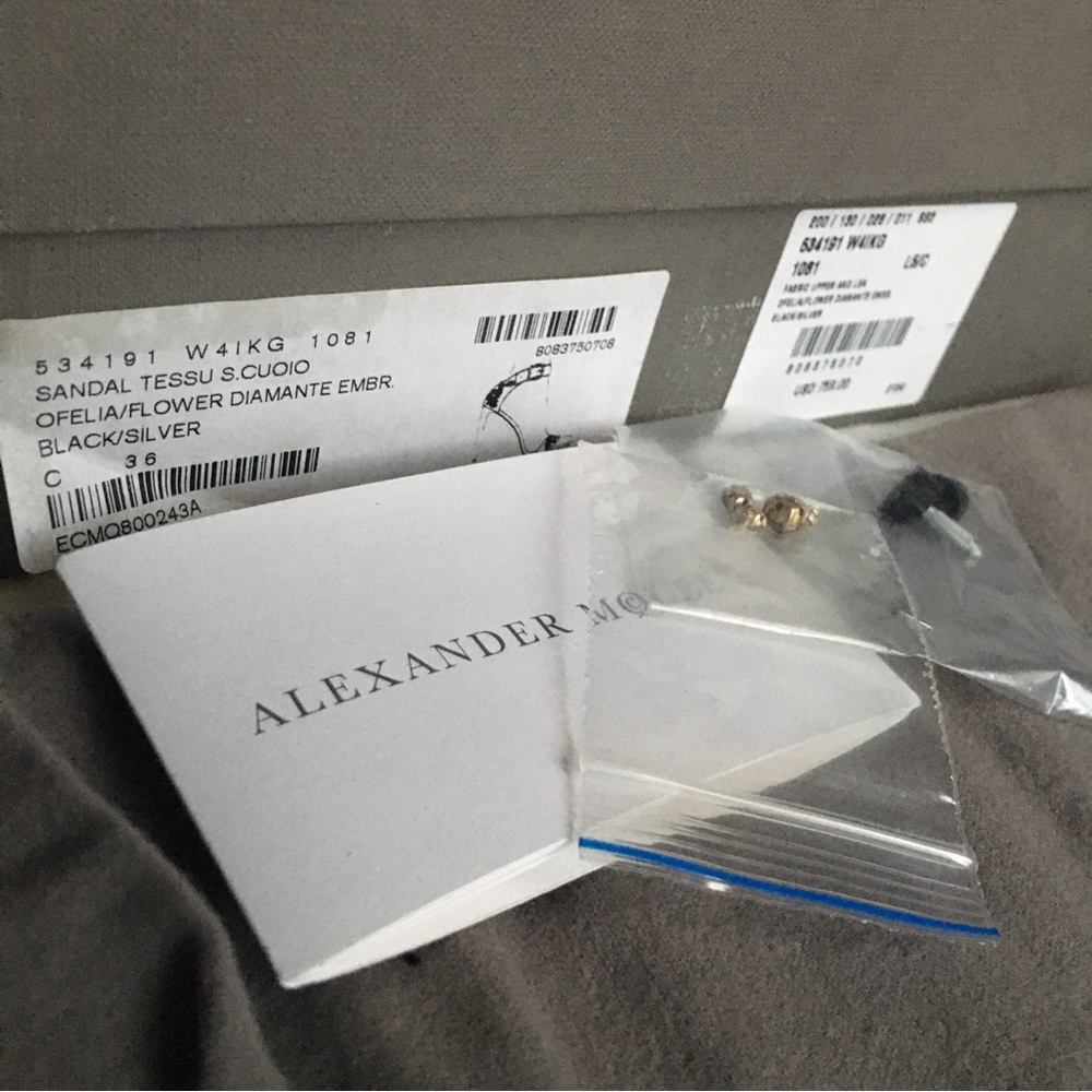 NIB Alexander McQueen Velvet Grosgrain Trim Crystal Embellished Sandals - Picture 5 of 16
